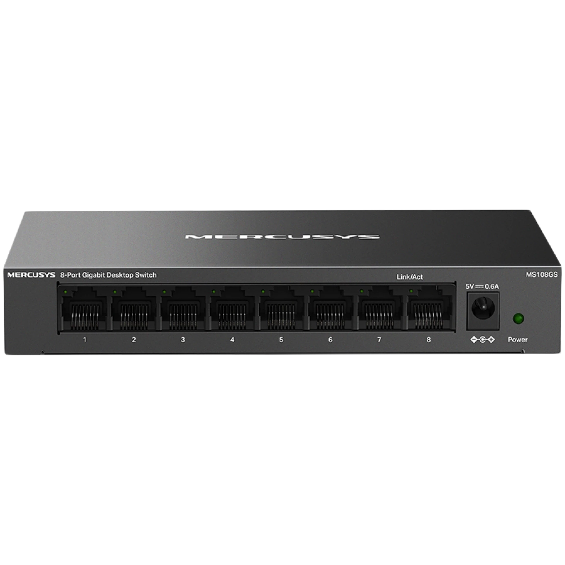 Mercusys MS108GS 8-Port Gigabit Desktop Switch, 8× Gigabit Ports, Desktop Steel Case, Wall Mounting, Plug and Play, Power Saving, Compact design, Green Ethernet technology, Silent