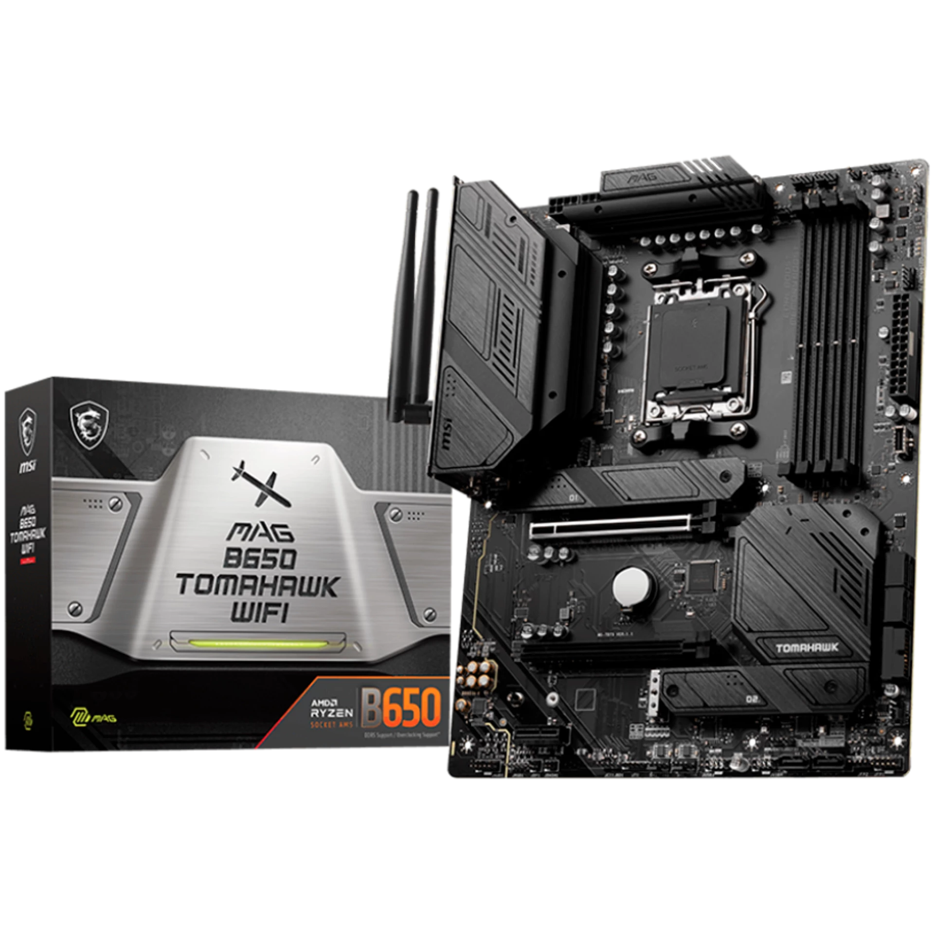 MSI Mainboard Desktop MAG B650 TOMAHAWK WIFI (AM5, 4x DDR5 max. 128GB, 1x PCI-E 4.0 x16x16, 1x PCI-E x1, 3x M.2 4.0, 6x SATA, 2x USB 2.0, 4x USB 3.2 Gen1, 3x USB 3.2 Gen2, 1x USB Type-C 3.2 Gen2, 1x HDMI, 1x DP, RTL8125B 2.5Gbps LAN, Wi-Fi 6E, ATX)