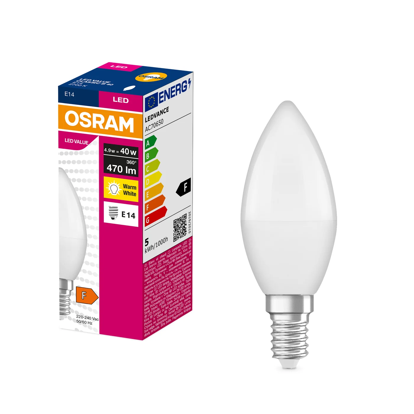 OSRAM sijalica VALUECLB40 4,9W/827 230VFR E14 FS1