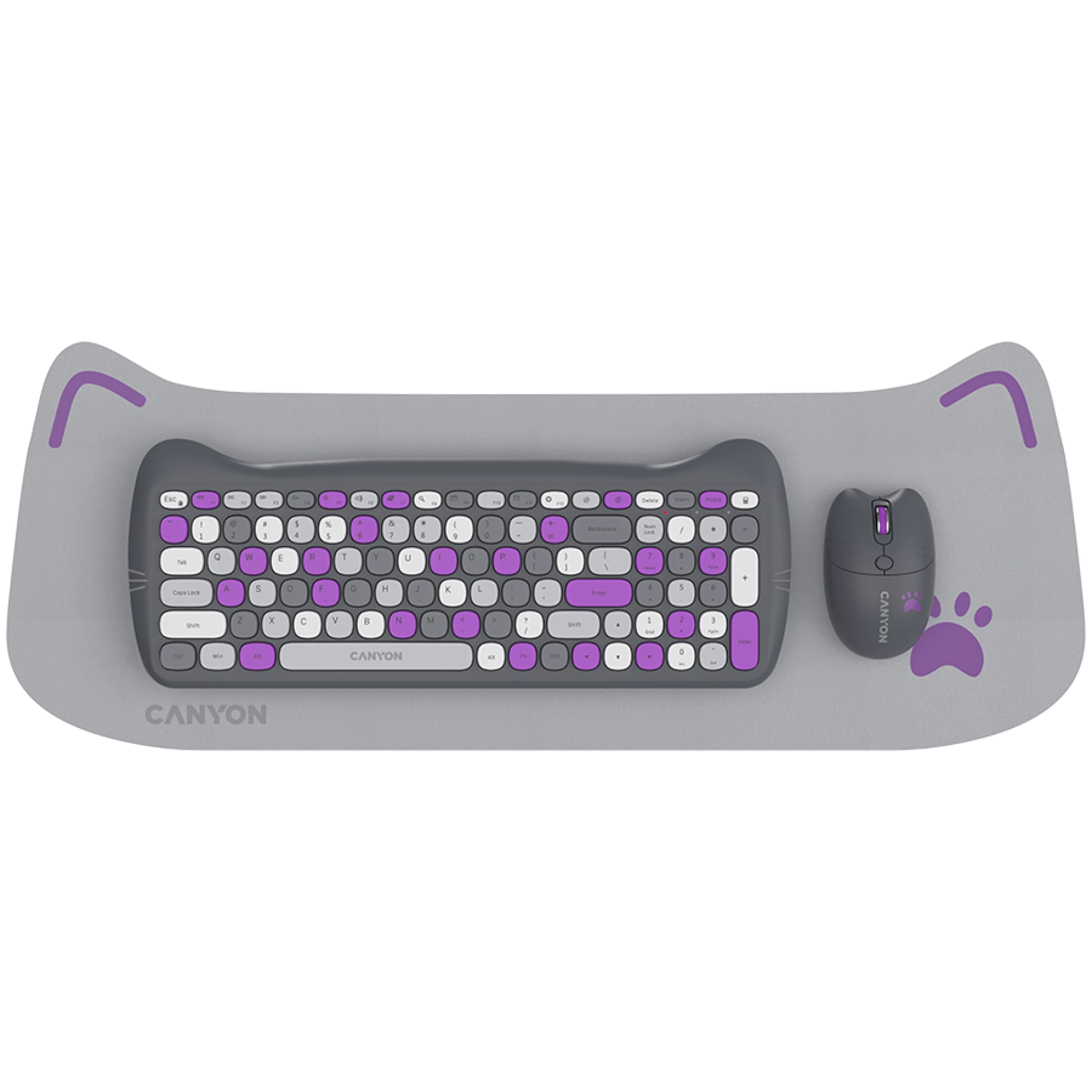 CANYON HSET-W6 EN/AD Keyboard+Mouse Kitty Edition AAA+АА Wireless Violet