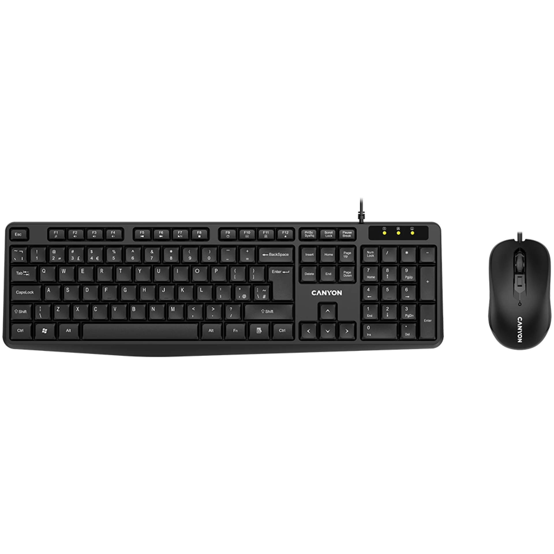 CANYON USB standard KB, water resistant AD layout bundle with optical 3D wired mice 1000DPI black