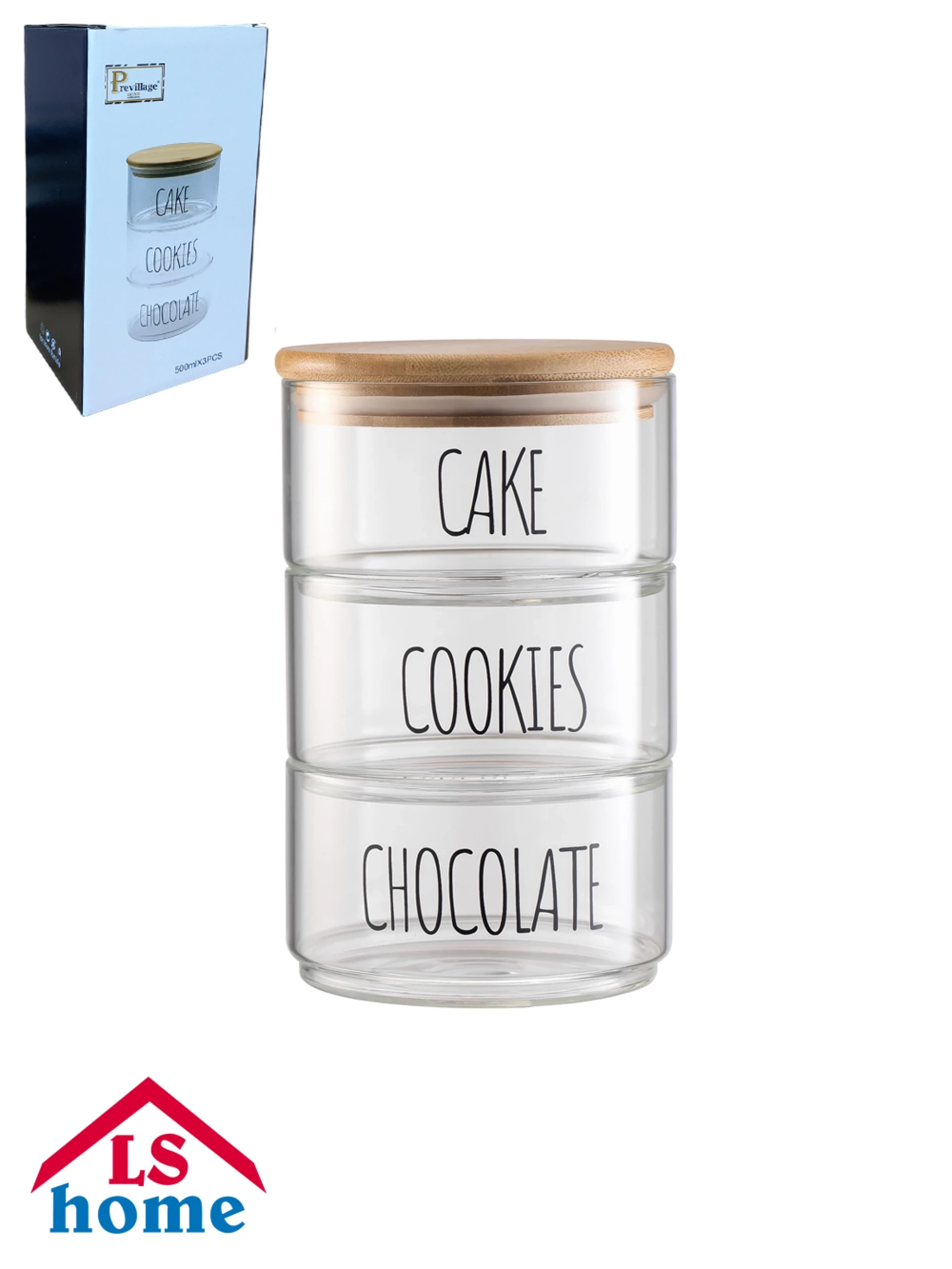 DOZA 3u1 11x11x17,5cm staklena/s Bamboo poklopcem B6512BP-3S/PTK-90127 Previllag