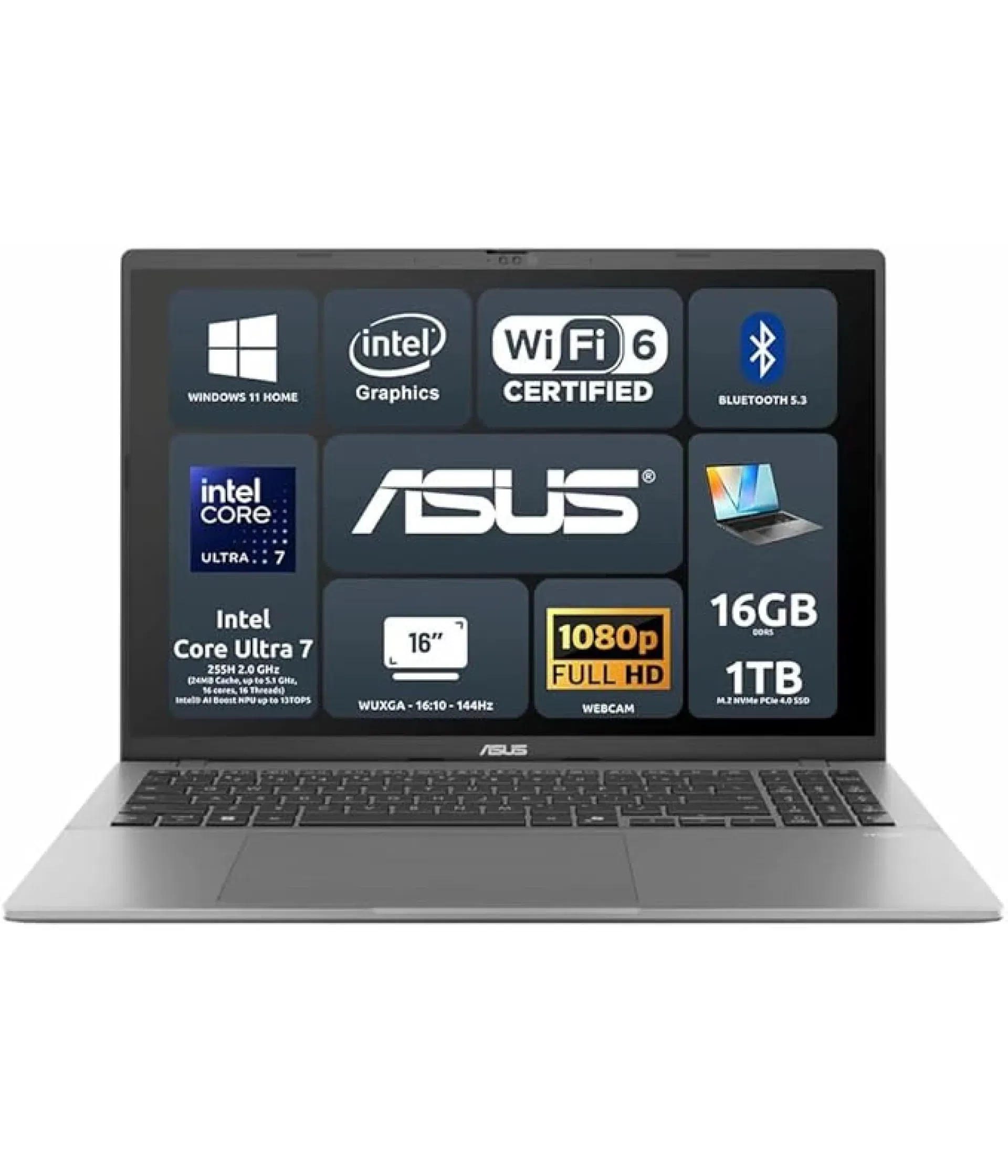 Laptop ASUS Vivobook S16 S3607CA-RP036 16"FHD+ 144Hz U7-255H 16C/16T 16GB DDR5 s1TB BACKLIT GRY-ALU
