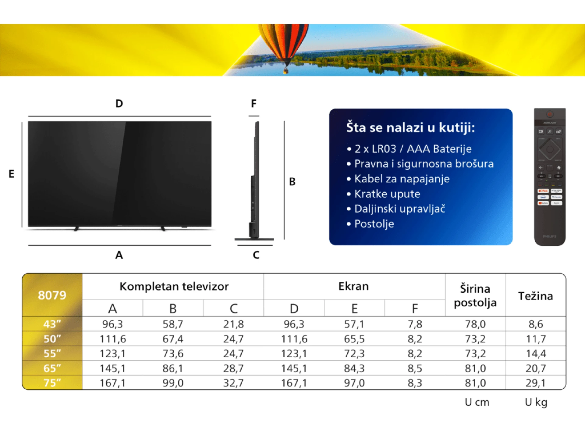 Philips 65"PUS8079 4K Titan OSAmbilight s 3 strane; HDMI 2.1Pixel Precise Ultra HD; Dolby Atmos