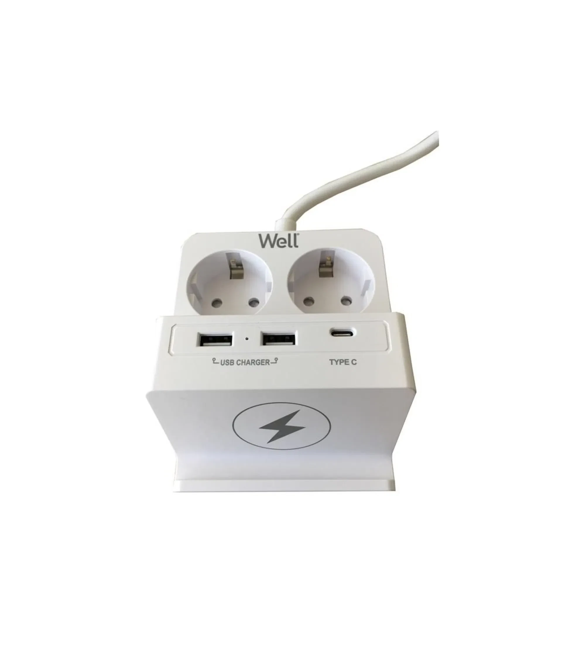 Produžni Kabel | 2x Šuko | 2x USB-A | 1x USB-C | 10W Bežični Punjač | WELL