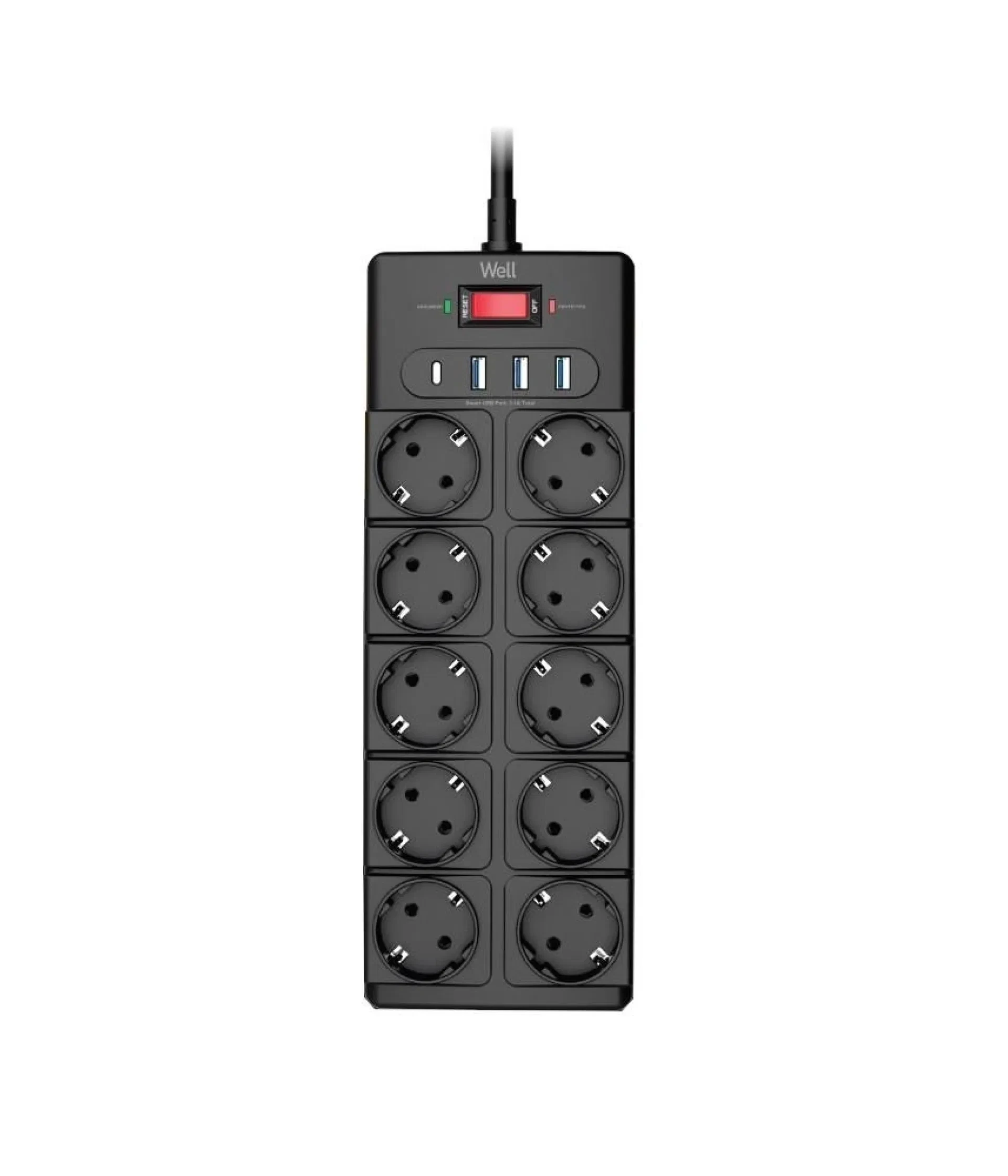 Produžni Kabel s Prenaponskom Zaštitom | 10x Šuko | 3x USB-A | 1x USB-C | WELL