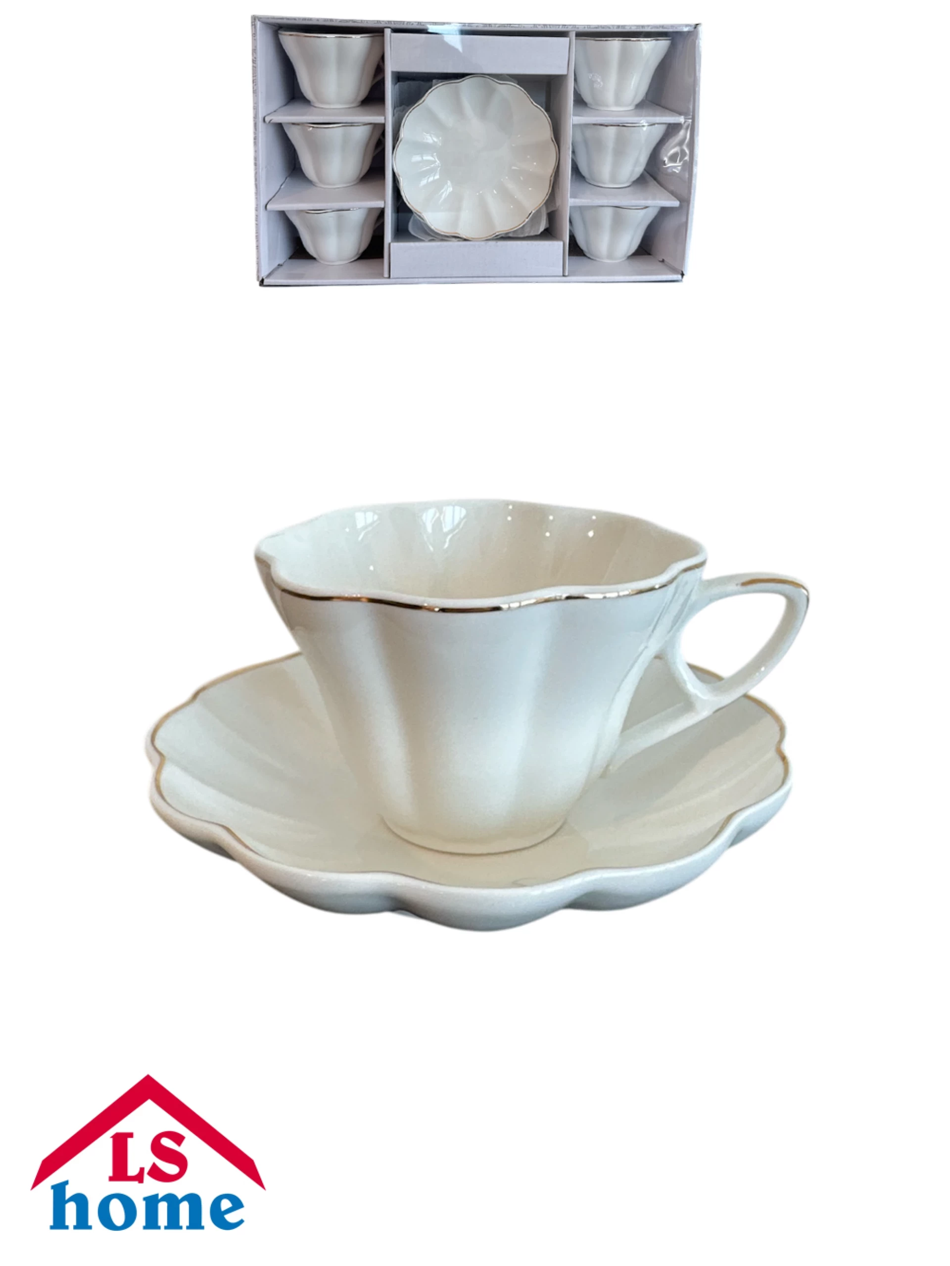 SET ŠALICA 6/1 190cc/bijele/sa zlatnom linijom N.B.China YU-158 Previllage 6# K5