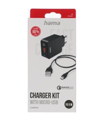 HAMA USB punjač set micro 19,5W 1,5m crni