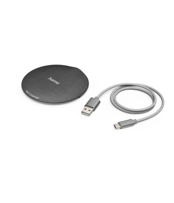 HAMA wireless punjač QI-FC10 metalni,crni 10W