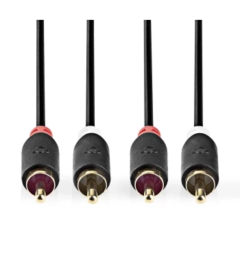 NEDIS GOLD AUX Kabel | 2x RCA m - 2x RCA m | 2.0 m | Pozlaćeni konektori | Crni