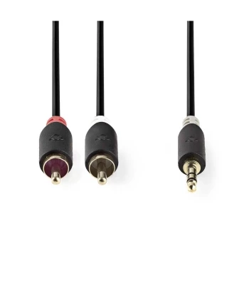 NEDIS GOLD AUX Kabel | 3.5 mm m - 2x RCA m | 10.0 m | Pozlaćeni konektori | Crni