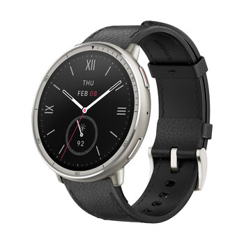Pametni sat Amazfit Active 2 Premium NFC (Round) s kožnim remenčićem - crno