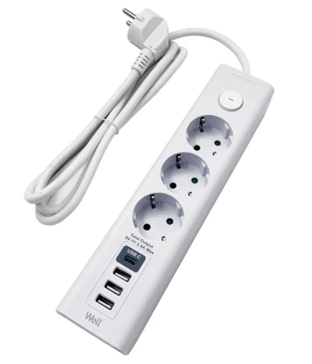 Prenaponska zaštita | 3 Utičnice | 3x USB-A, 1X USB-C | 3.4A | Prekidač