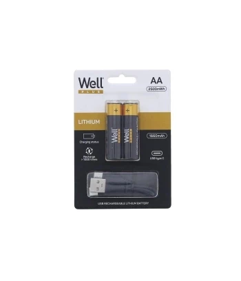 Punjive AA (R6) Baterije | 1660mAh | USB Tip-C Punjenje | Blister 2 kom | WELL