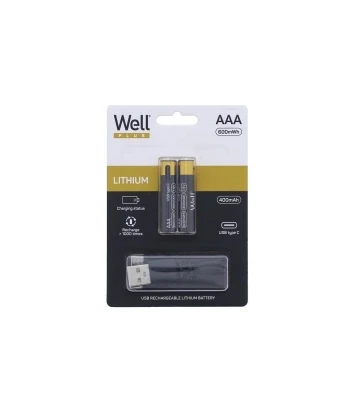 Punjive AAA (R3) Baterije | 400mAh | USB Tip-C Punjenje | Blister 2 kom | WELL