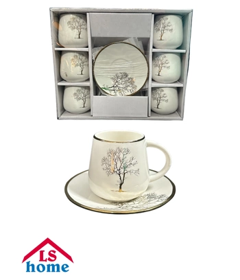 SET ŠALICA 6/1 100cc bijele/gold dekor/N.B.China YU-118 Previlla...