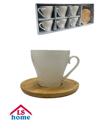 SET ŠALICA 6/1 200cc bijele s Bamboo tanjirićima N.B.China EB2 ...