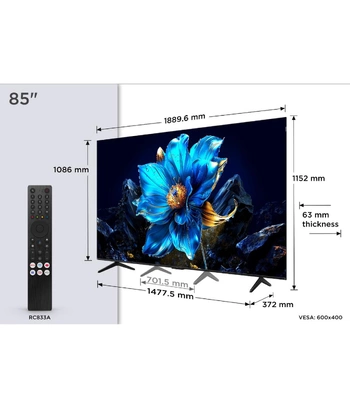 TCL 85"P7K 4K QLED TV 60HzGoogle TV; HDR multi-format;HVA Panel; Game Master; Dolby Atmos;