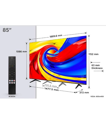 TCL 85"P7L 4K QLED Google TV;60Hz, VRR, Dolby Atmos;Dolby Vision, 450 nits; Onkyo 2.1ch